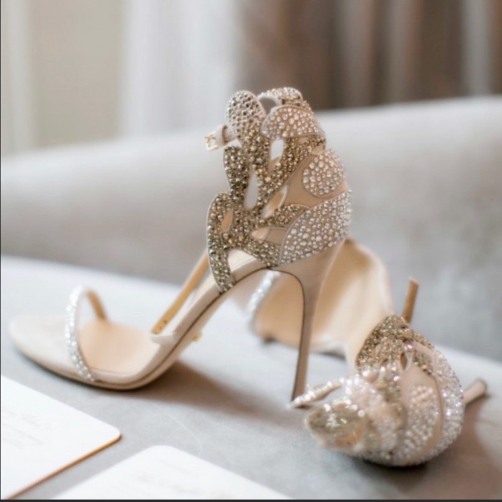 Champagne Rhinestones Ankle Strap Stiletto Heels